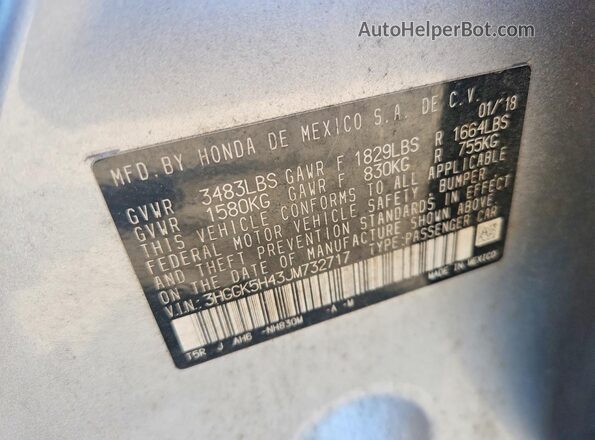 3HGGK5H43JM732717 2018 HONDA FIT Silver Вид підкапотного простору