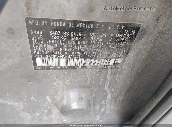 3HGGK5H45KM713314 2019 HONDA FIT Серебряный Вид подкапотного пространства