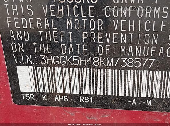 3HGGK5H48KM738577 2019 HONDA FIT Red Engine compartment view