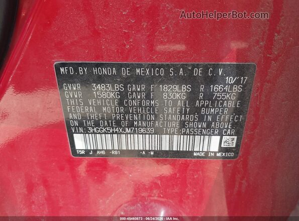 3HGGK5H4XJM719639 2018 HONDA FIT Red Vista del compartimento del motor