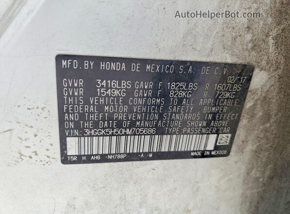 3HGGK5H50HM705686 2017 HONDA FIT White Widok naklejki z numerem VIN