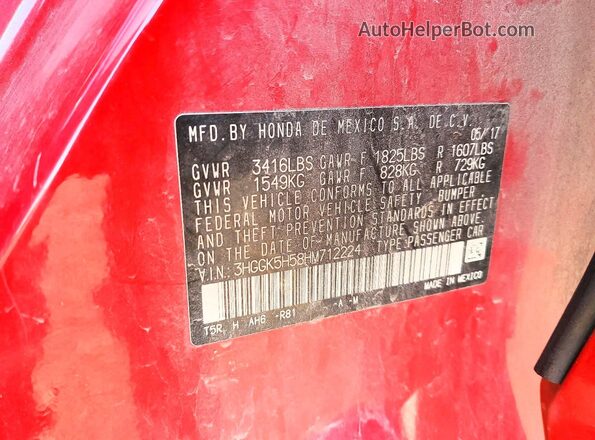 3HGGK5H58HM712224 2017 HONDA FIT Red Widok komory silnika