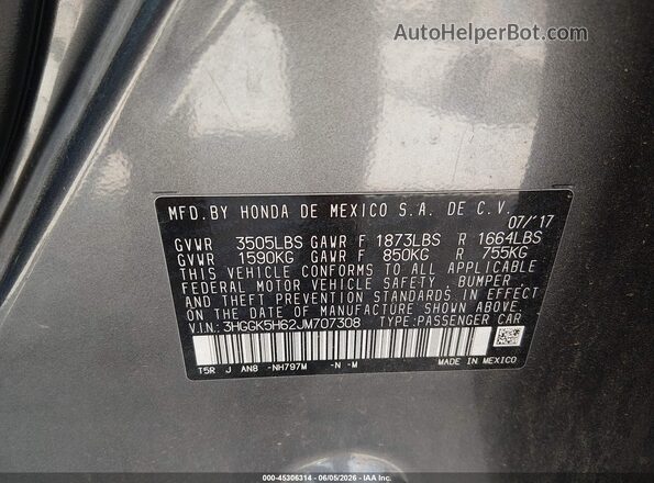 3HGGK5H62JM707308 2018 HONDA FIT Gray Вид підкапотного простору