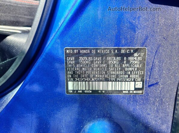 3HGGK5H6XJM701711 2018 HONDA FIT Синий Вид подкапотного пространства