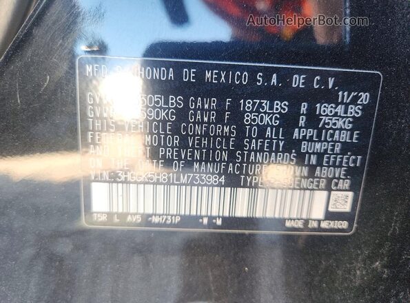 3HGGK5H81LM733984 2020 HONDA FIT Black Vista del compartimento del motor