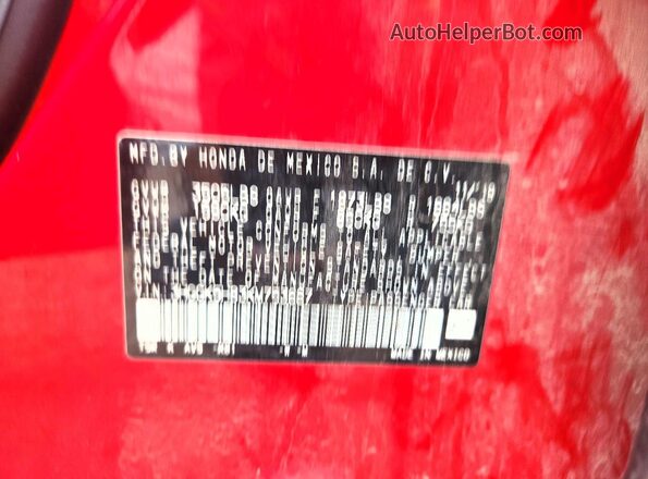 3HGGK5H83KM753667 2019 HONDA FIT Red Շարժիչի բաժամունքի տեսք