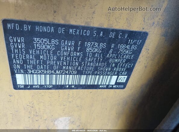 3HGGK5H84JM724709 2018 HONDA FIT Yellow Engine compartment view