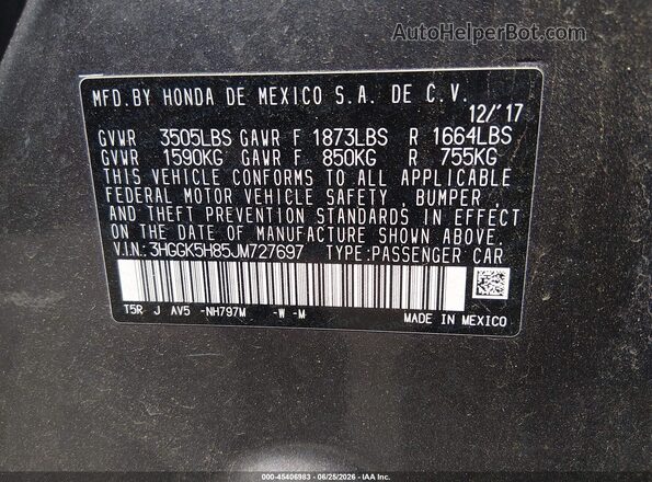 3HGGK5H85JM727697 2018 HONDA FIT Gray Engine compartment view