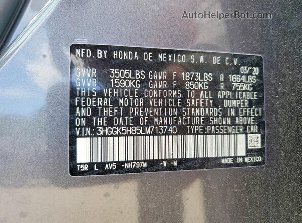 3HGGK5H85LM713740 2020 HONDA FIT Charcoal 
