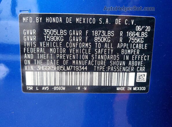 3HGGK5H85LM719344 2020 HONDA FIT Blue 