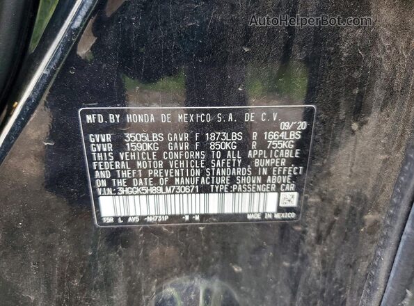 3HGGK5H89LM730671 2020 HONDA FIT Black ძრავის განყოფილების ხედი