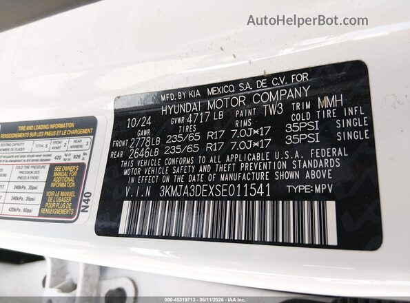3KMJA3DEXSE011541 2025 HYUNDAI TUCSON White Շարժիչի բաժամունքի տեսք