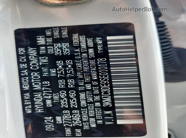 3KMJC3DE9SE010178 2025 HYUNDAI TUCSON White Вид наклейки з VIN-кодом