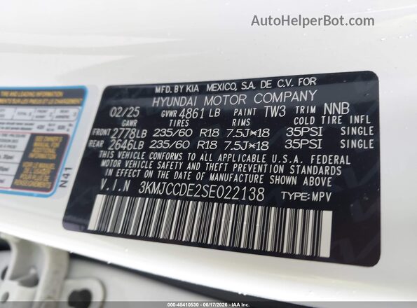 3KMJCCDE2SE022138 2025 HYUNDAI TUCSON White Вид підкапотного простору