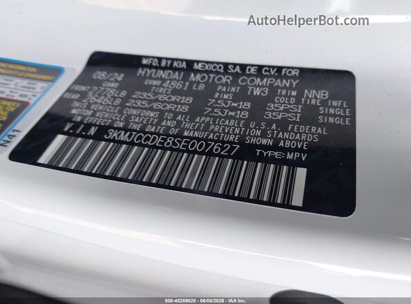 3KMJCCDE8SE007627 2025 HYUNDAI TUCSON White Engine compartment view