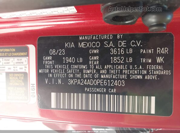 3KPA24AD0PE612403 2023 KIA RIO Red Widok komory silnika