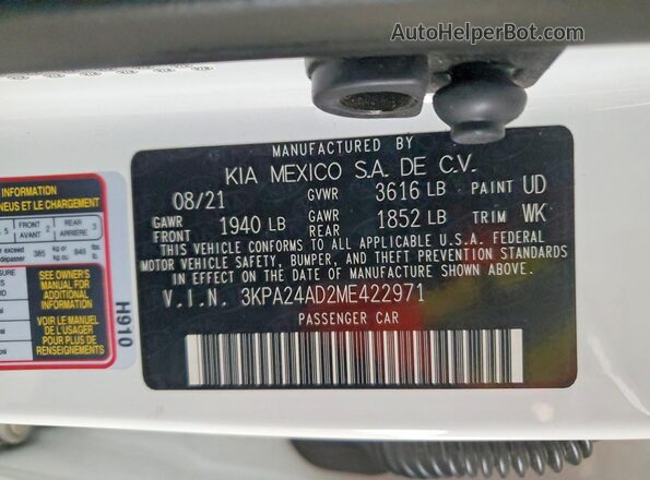 3KPA24AD2ME422971 2021 KIA RIO Белый 