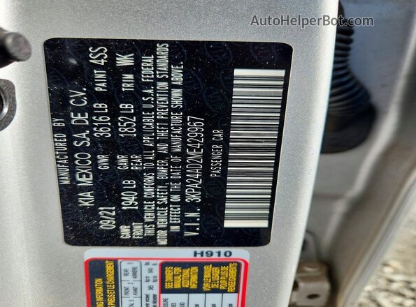 3KPA24AD2ME429967 2021 KIA RIO Silver Engine compartment view