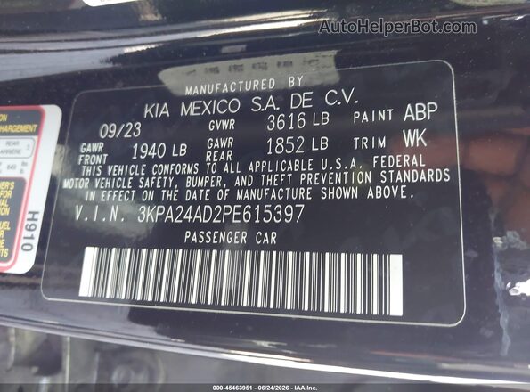 3KPA24AD2PE615397 2023 KIA RIO Black Engine compartment view