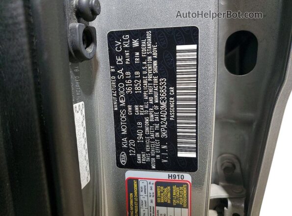 3KPA24AD3ME368533 2021 KIA RIO Silver 