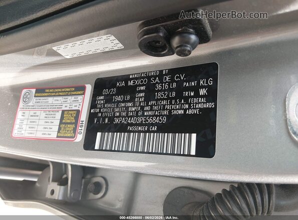 3KPA24AD3PE568459 2023 KIA RIO Серебряный Вид подкапотного пространства