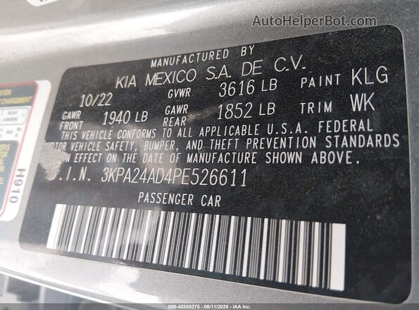 3KPA24AD4PE526611 2023 KIA RIO Gray Շարժիչի բաժամունքի տեսք