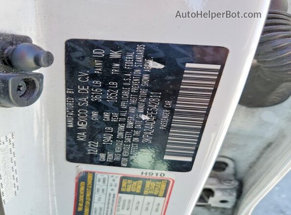 3KPA24AD4PE542811 2023 KIA RIO White VIN կոդի պիտակի տեսք