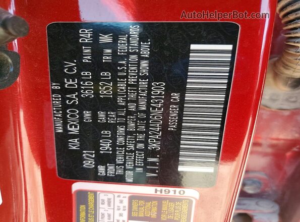 3KPA24AD6NE431903 2022 KIA RIO Red Engine compartment view