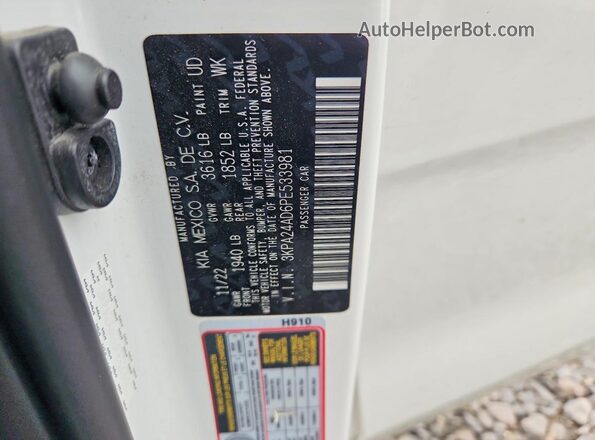 3KPA24AD6PE533981 2023 KIA RIO White Engine compartment view