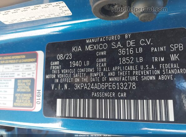 3KPA24AD6PE613278 2023 KIA RIO Синий Вид подкапотного пространства