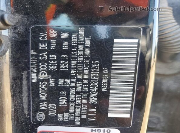 3KPA24AD8LE313266 2020 KIA RIO Black 