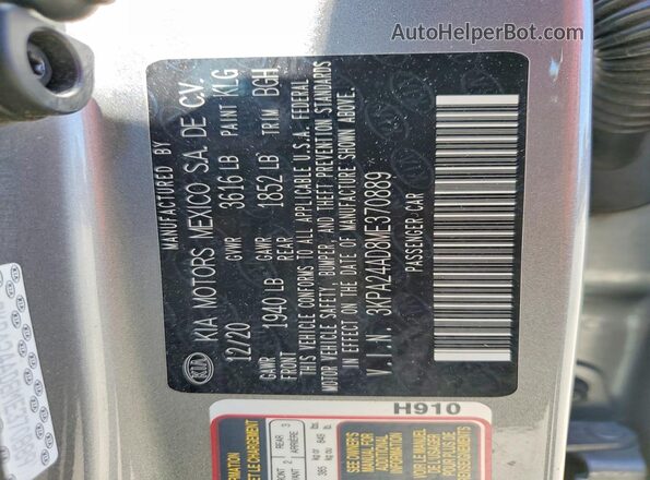 3KPA24AD8ME370889 2021 KIA RIO Silver VIN կոդի պիտակի տեսք