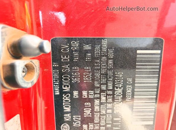 3KPA24AD8ME403146 2021 KIA RIO Red 