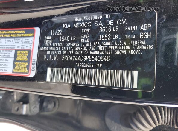 3KPA24AD9PE540648 2023 KIA RIO Black ძრავის განყოფილების ხედი