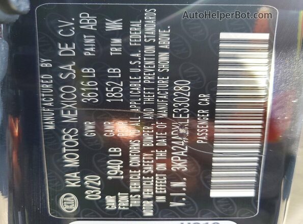 3KPA24ADXLE330280 2020 KIA RIO Black Вид підкапотного простору