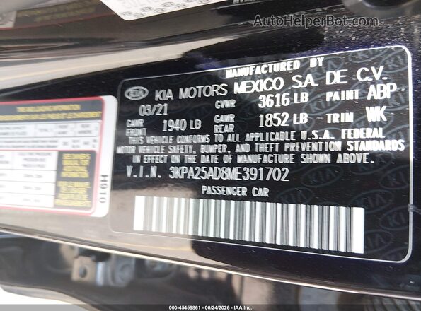 3KPA25AD8ME391702 2021 KIA RIO 5-DOOR Черный Вид подкапотного пространства