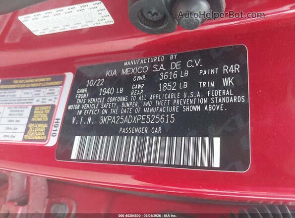 3KPA25ADXPE525615 2023 KIA RIO 5-DOOR Red Շարժիչի բաժամունքի տեսք