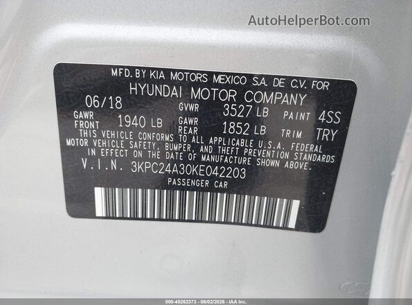 3KPC24A30KE042203 2019 HYUNDAI ACCENT Белый Вид подкапотного пространства