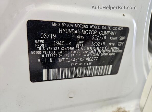 3KPC24A31KE080877 2019 HYUNDAI ACCENT White 