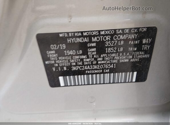 3KPC24A33KE076541 2019 HYUNDAI ACCENT Champagne Вид подкапотного пространства