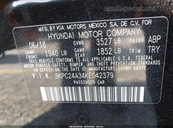 3KPC24A34KE042379 2019 HYUNDAI ACCENT Black Vista del compartimento del motor