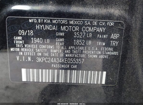 3KPC24A34KE055357 2019 HYUNDAI ACCENT Black ძრავის განყოფილების ხედი