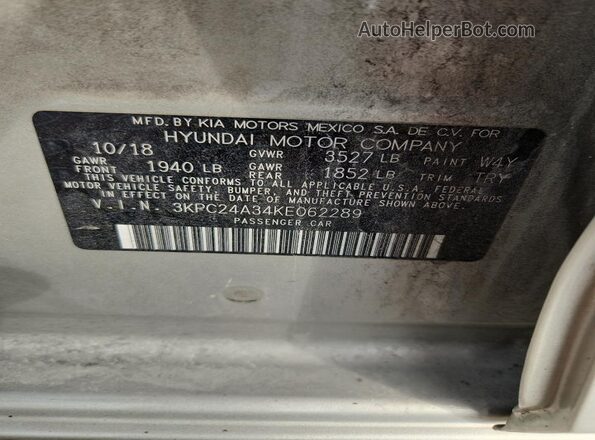3KPC24A34KE062289 2019 HYUNDAI ACCENT Silver Engine compartment view