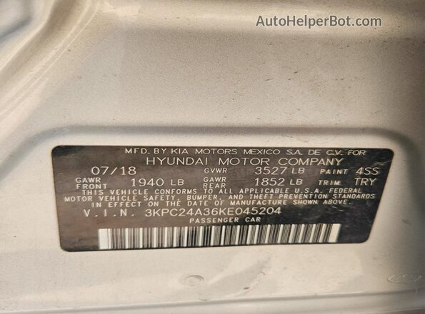 3KPC24A36KE045204 2019 HYUNDAI ACCENT Silver Vista del compartimento del motor