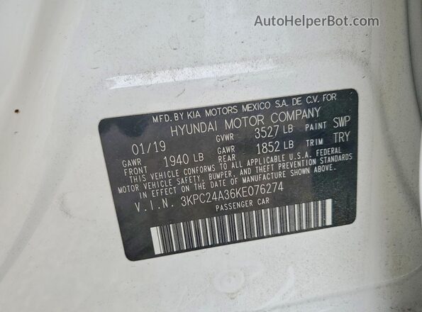 3KPC24A36KE076274 2019 HYUNDAI ACCENT Белый Вид подкапотного пространства