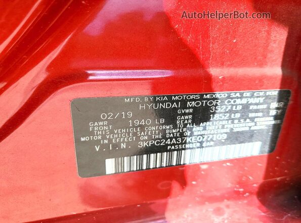 3KPC24A37KE077109 2019 HYUNDAI ACCENT Red Engine compartment view