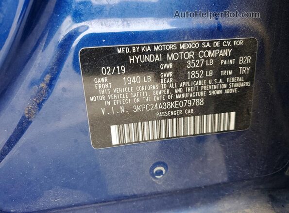 3KPC24A38KE079788 2019 HYUNDAI ACCENT Blue Вид наклейки з VIN-кодом