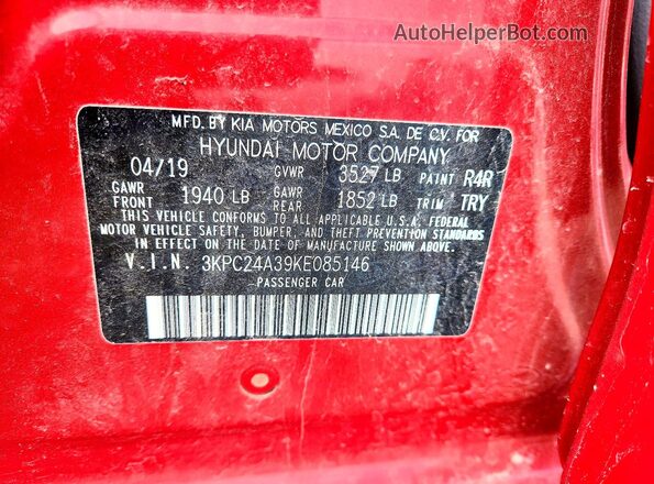 3KPC24A39KE085146 2019 HYUNDAI ACCENT Red Engine compartment view