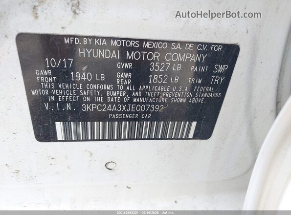 3KPC24A3XJE007392 2018 HYUNDAI ACCENT White Շարժիչի բաժամունքի տեսք