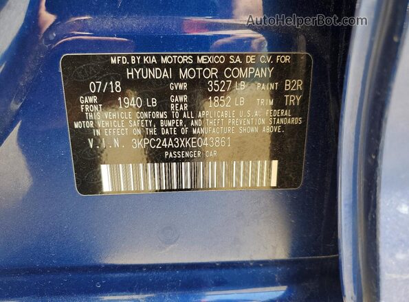 3KPC24A3XKE043861 2019 HYUNDAI ACCENT Blue Widok komory silnika
